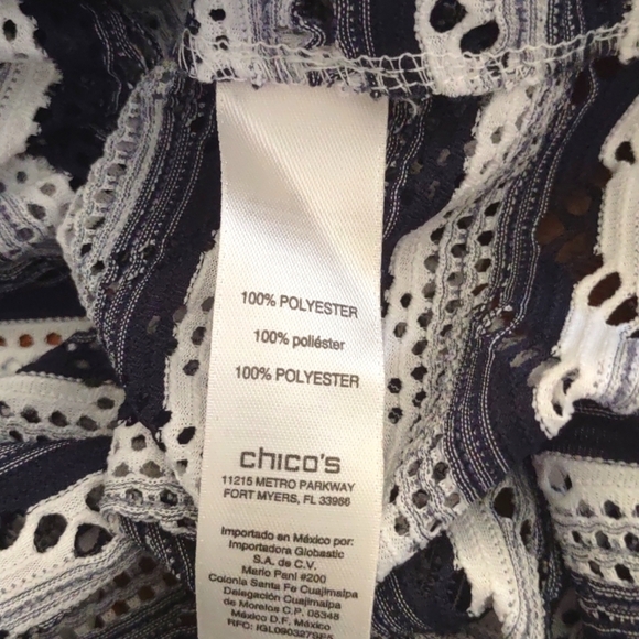 Chico's Black and White Stripe Eyelet Top Size 1 - Picture 5 of 5